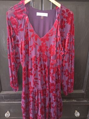 Taylor Purple Mini Dress with Red Floral Burnout